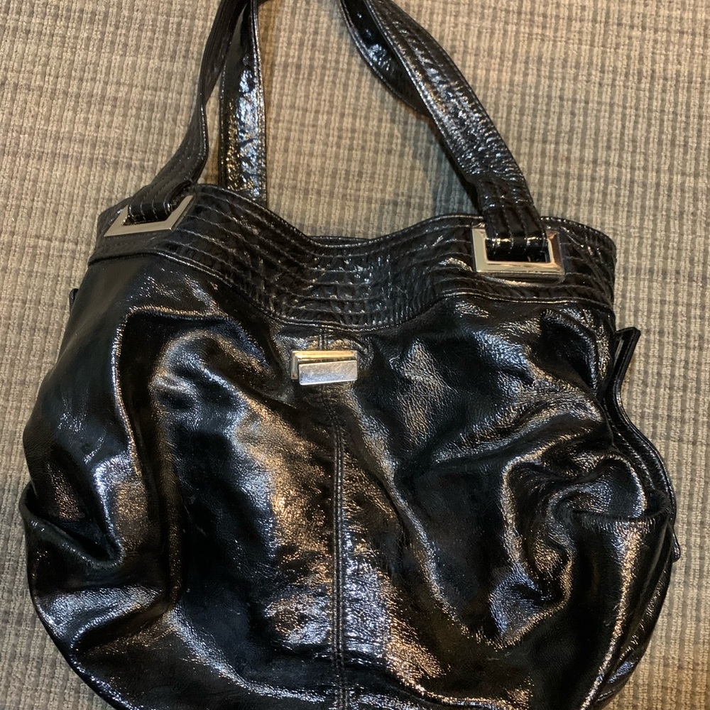 Kooba black patent satchel bag